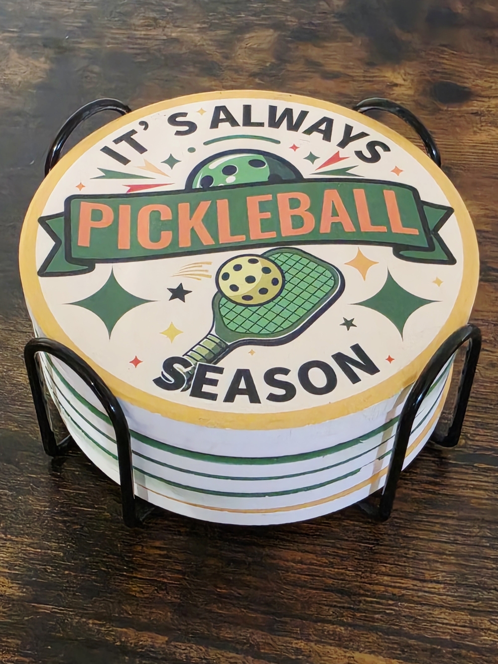 Pickleball Coaster Set with Holder